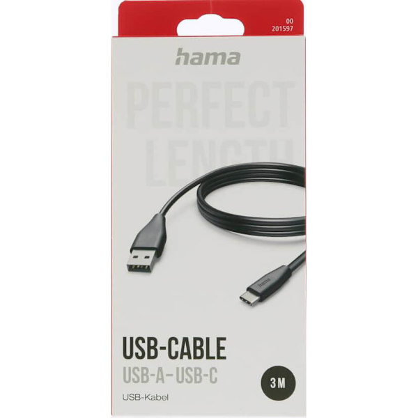 HAMA Laddkabel USB-A till USB-C Svart 3,0m