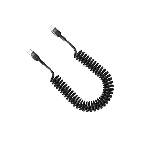USB Type-C till Type-C Spiral Kabel - 5A Snabbladdning, 1m, Kompatibel med Huawei, Samsung, Apple och Android
