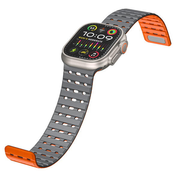Andningsbar magnetrem för Apple Watch Series 1-9 generationer 42/44/45 mm Grå+orange
