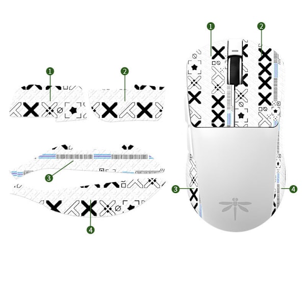 Forbedrede Grip Mouse Stickers - Hvidt Trykt Design