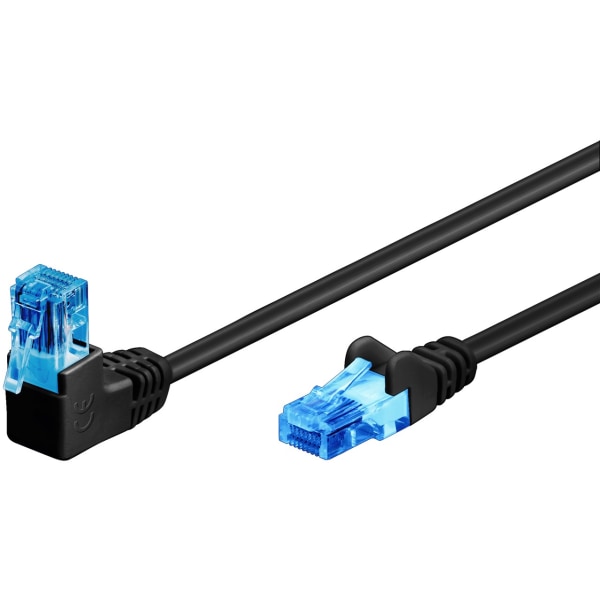 Patchkabel CAT 6A, 1x 90° vinklad, U/UTP, svart
