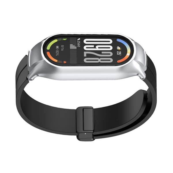 Erstatningsrem til Xiaomi Smart Band 9 Standard og 9 NFC Edition med metalskal, silikone og magnetisk foldelås Black Black