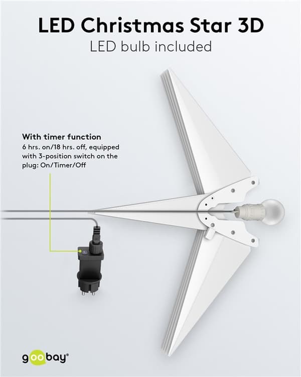 LED julestjerne 3D, Ø 56 cm, med netkabel