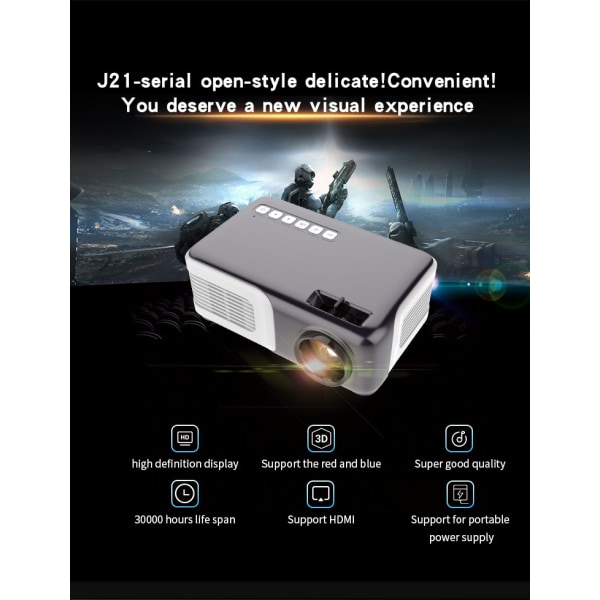 INF Mini-projektor med højttalere og fjernbetjening Sort/hvid