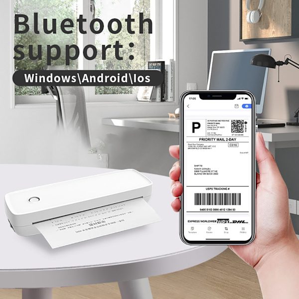 Mini Home A4 Termisk Printer - 300 DPI, Trådløs & Bluetooth Forbindelse, Kompatibel med iOS, Android, Windows og MAC Black Black