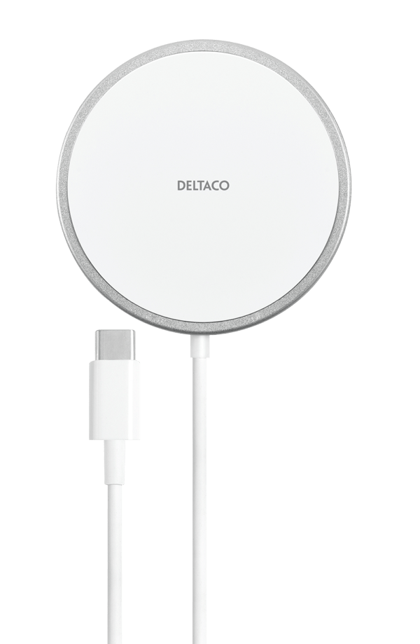Magnetisk trådløs oplader, 15 W, USB-C, hvid/sølv