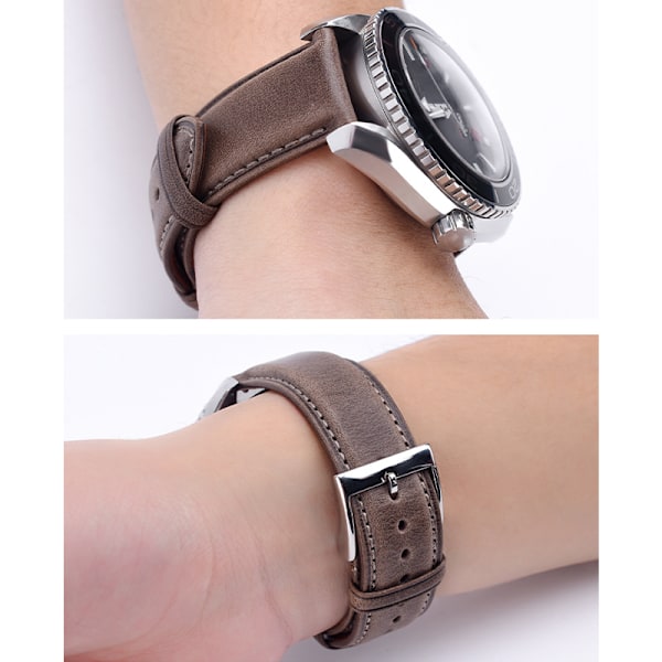 Italienskt Lätt Föränderligt Enkelt Oljevax Kohud Klockarmband Grå 23 mm