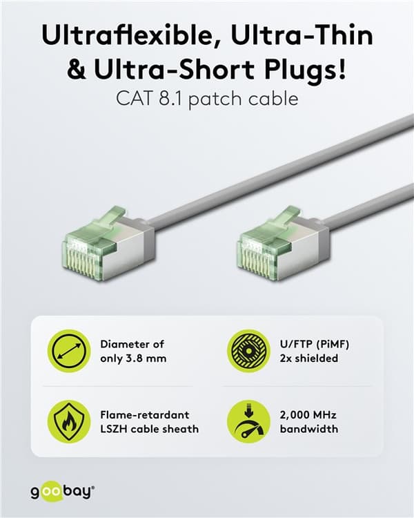 Ultraflexibel patchkabel CAT 8.1, slim, U/FTP, grå