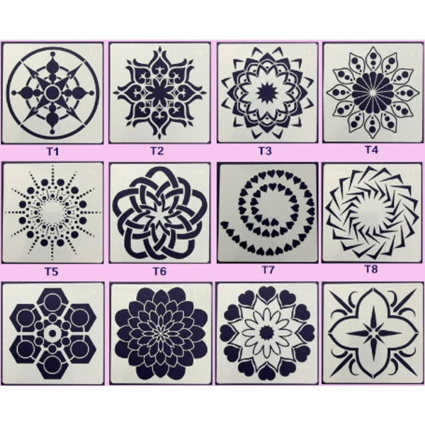 12-osaiset Mandala-stensiili uudelleenkäytettävät mandalamaalausmallit model 1