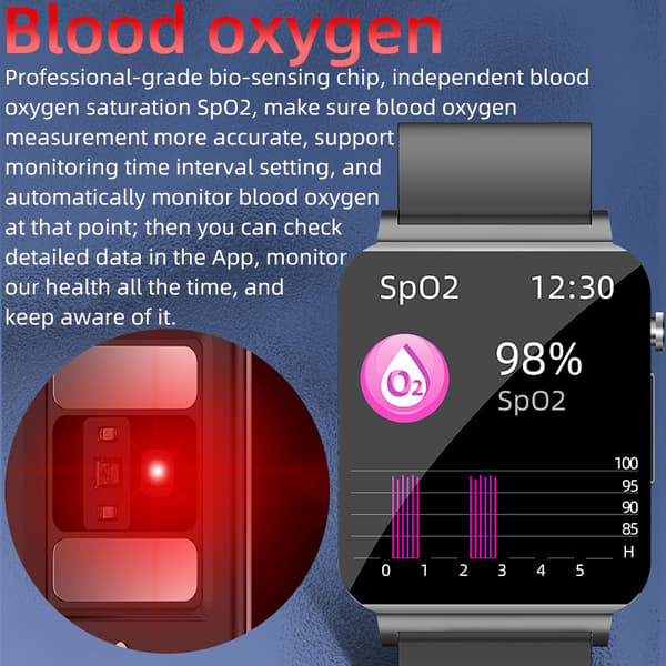 Smartwatch med EKG, puls, blodiltning, søvnmonitor Black Black