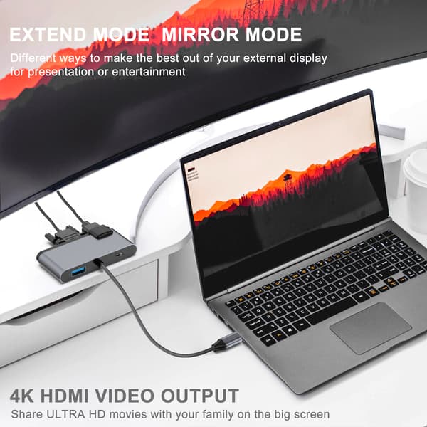 5-i-1 USB-C-hub med HDMI, VGA, USB 3.0, lyd og PD-opladning