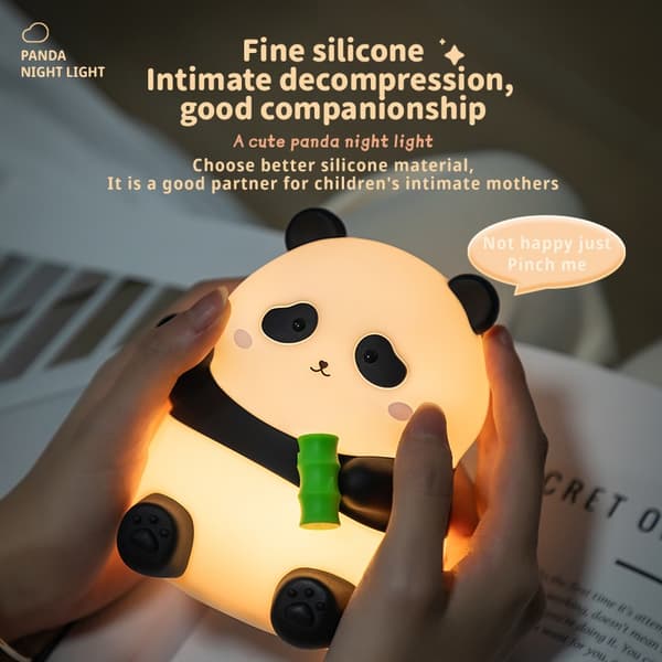 Sød Panda Natlampe - USB Genopladelig, Blød Silikone, Justerbar Lysstyrke, Timerfunktion - Perfekt til Børn