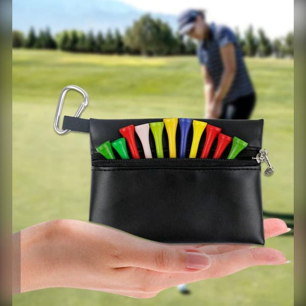 2-Pack Svart PU Läder Golf Tee Hållare Väska med D-Ring Clip - Rymmer 60 Tees