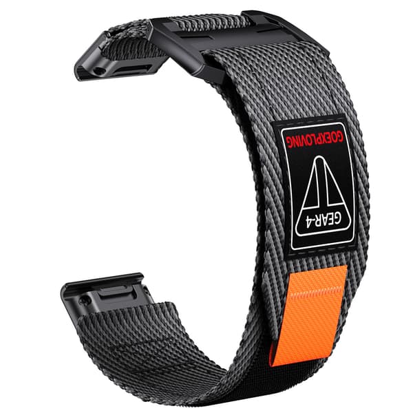 Quick Release 26mm Vævet Nylonrem til Garmin-ure Black+Grey Black+Grey