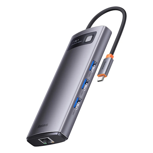 Hub 7in1 Baseus Metal Gleam Series, USB-C till 3x USB 3.0 + HDMI + USB-C PD + VGA + Ethernet RJ45