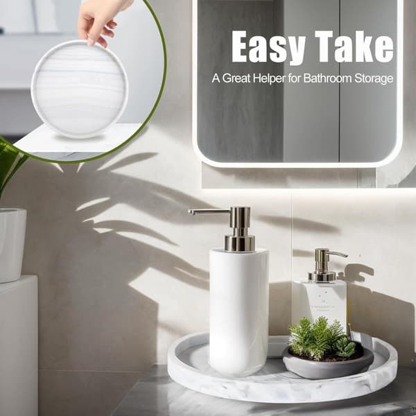 27cm Silikone Rund Opbevaringsbakke - Marmor Tekstur Organizer til Boligindretning, kompatibel med aromaterapi diffusorer White White