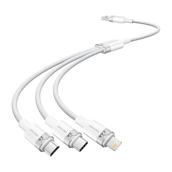 USB 2.0 A - 3in1 3A-kabel Vention CTPWG 1.5M (vit)