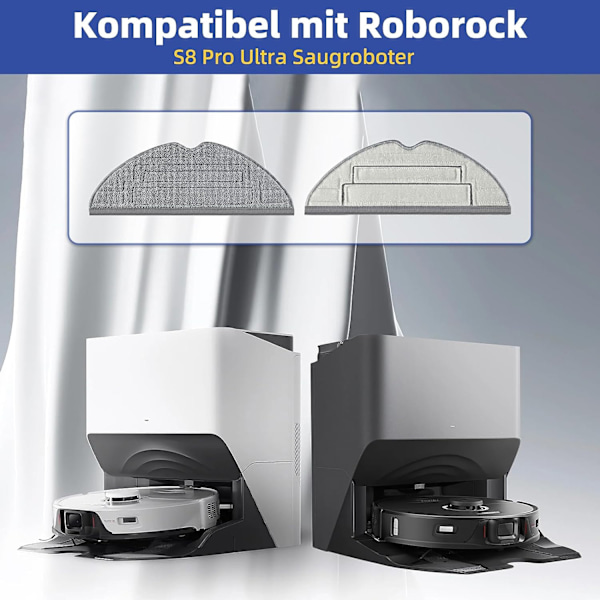 8-pack Dubbelvibration med Conner Mop Pad för Roborock S8/S8+/S8 Plus Grå