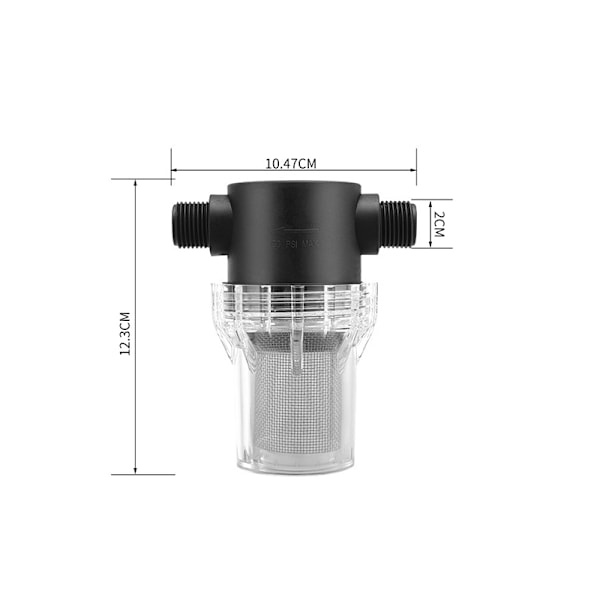 Högflödesnätfilter - 1/2" hankontakt vattenfilter 20 Mesh
