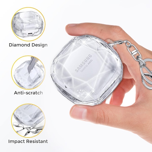 Diamond Pattern Skyddsfodral för Galaxy Buds Live/2/Pro/FE Svart Transparent