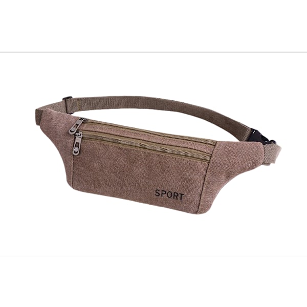 Midjeväska i canvas med ficka - Fannypack för utomhussporter kaffe