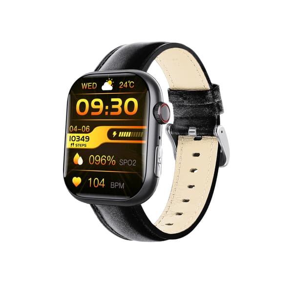 Smart EKG-ur, pulsmåler, fitnesstracker, med flere sportstilstande Black Leather strap Black Leather strap