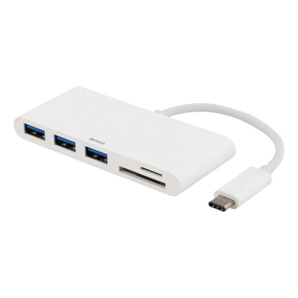 USB-C hub, USB-C 5 Gbps, 3x USB-A, SD/microSD reader, white