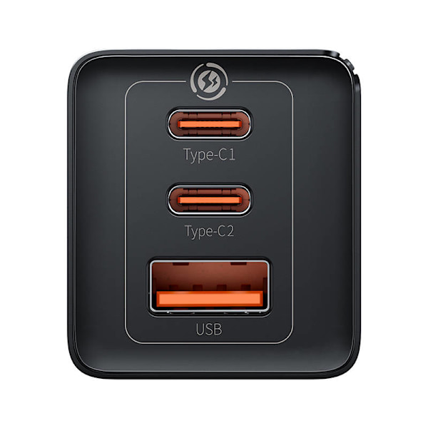 Väggladdare Baseus GaN5 Pro 2xUSB-C + USB, 65W (svart)