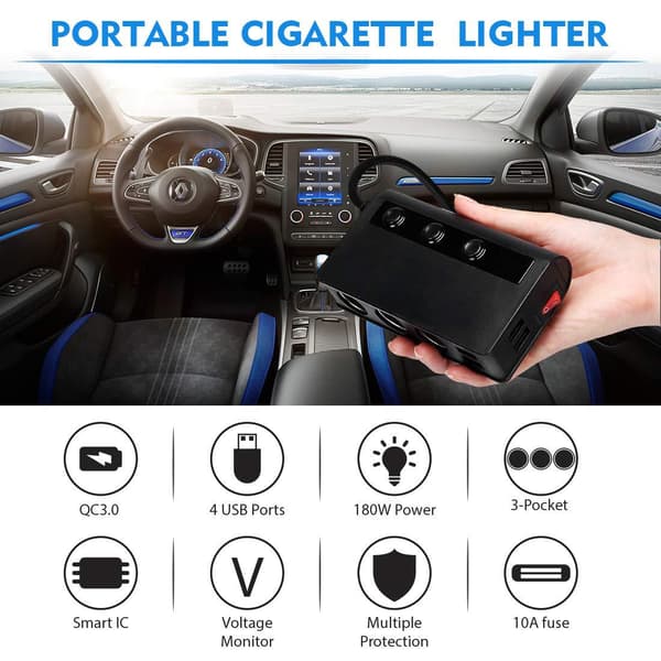180W Biloplader med Digital Display Black Black