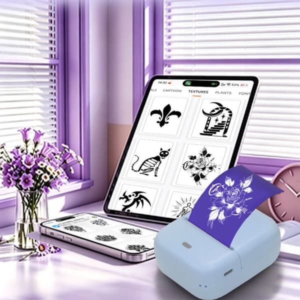 Mini Bluetooth-tatoveringsprinter – trådløs termoprint, 203 dpi og 48 mm, til designforberedelse i studie, hjemme og udendørs Blue Blue