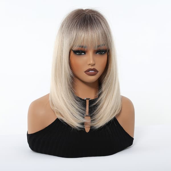 Gradient Blond Syntetisk Paryk med Pandehår - Varmbestandig Mode Paryk