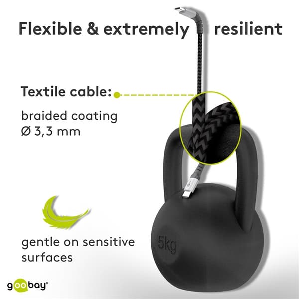 Micro-USB - USB-A -tekstiilikaapeli metalliliittimillä 2 m
