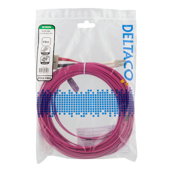 OM4 Fiber cable, LC – SC, duplex, multimode, 50/125, 15m