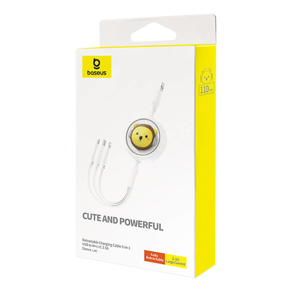 Latauskaapeli 3w1 Baseus USB-USB-C, USB-M, Lightning 3,5A, 1,1m (valkoinen)