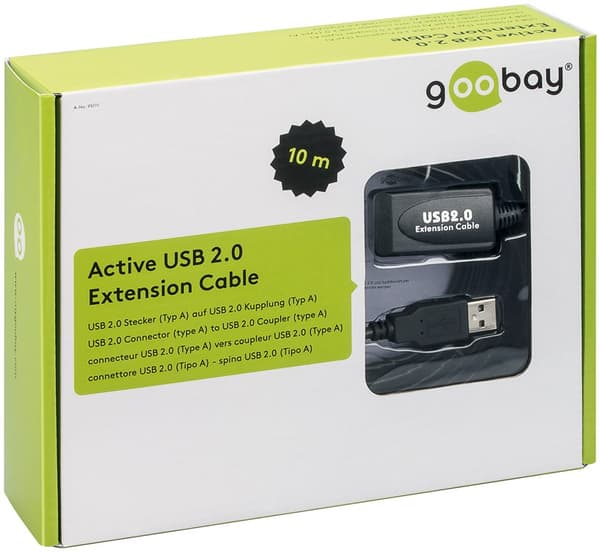 Aktivt USB-forlængerkabel, 10 m, sort