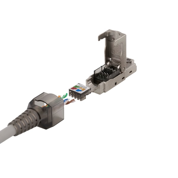 RJ45 plug Cat6A, shielded, tool-less, metal