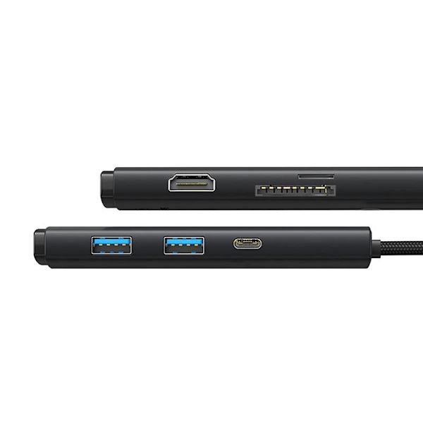 Hub Baseus OS Lite 6-portti (C-tyyppi HDMI+USB3.0*2+PD+SD/TF) (musta