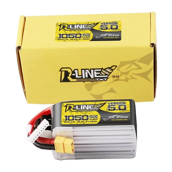 Lipo Tattu R-Line Version 5.0 1050mAh 29.6V 8S 150C batteri med XT60-kontakt
