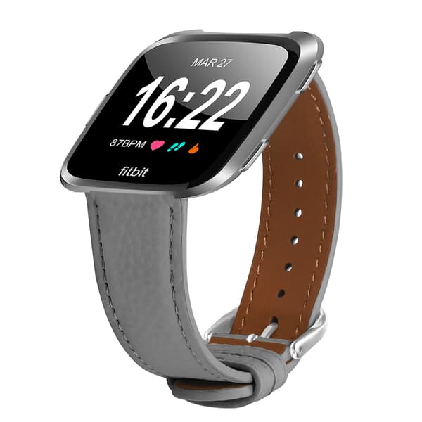 Litchi Mønstret Læderrem Kompatibel Med Fitbit Versa2 Versa Lite Smartwatch Rem I Ægte Læder Grey Grey