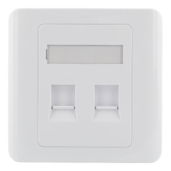 Flush mount for Keystone, 2 ports, dust hatch, white