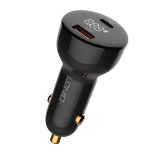 LDNIO C101 billaddare, USB + USB-C, 100W + USB-C till Lightning-kabel (svart)