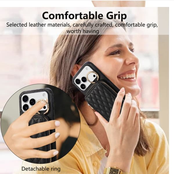 Stilfuld Lychee Tekstur PU Læder Crossbody Wallet Case kompatibel med iPhone 16 Pro