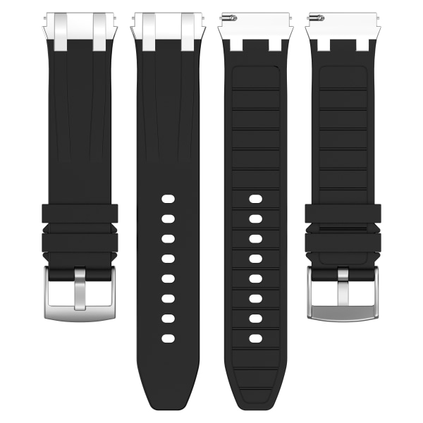 Premium silikonarmband 20 mm för Garmin, Samsung, Huawei (silverspänne) Svart