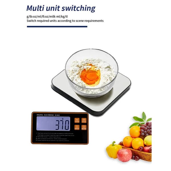Rechargeable Detachable Digital Kitchen Scale 10kg 1g Precision with Stainless Steel Platform and Multi-Unit Support