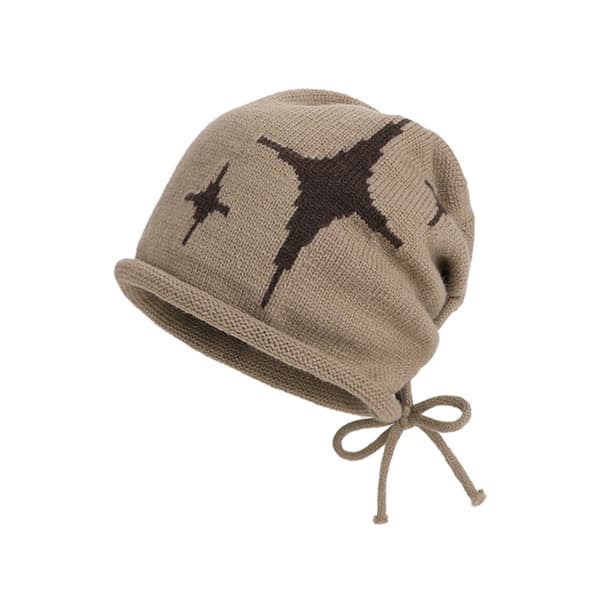Efterår Vinter Strikket Hue - Foldet Kant Varm Hue med Ørebeskyttelse Khaki Khaki