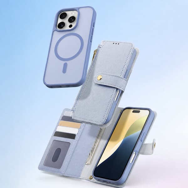 Magneettinen PU-lompakkokotelo iPhone 17 Pro Max- ja 18 Pro Max -malleille, sininen