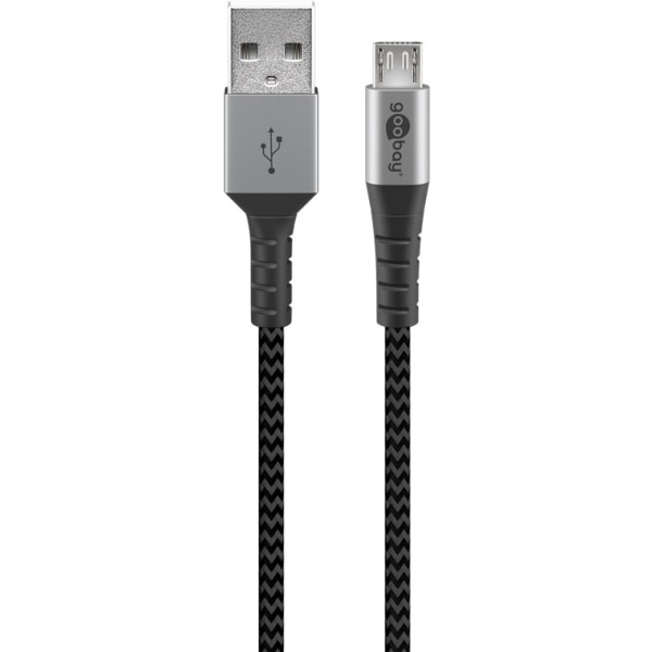 Goobay Micro-USB till USB-A textilkabel med metallkontakter 2 m