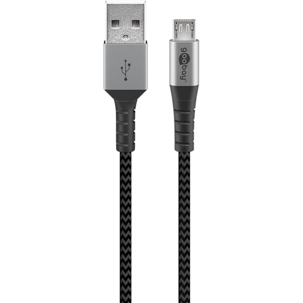 Micro-USB - USB-A -tekstiilikaapeli metalliliittimillä 2 m