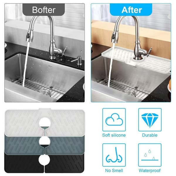 Multifunktionel foldbar vandhane drypmåtte stor silikone vandhane pad Black Black