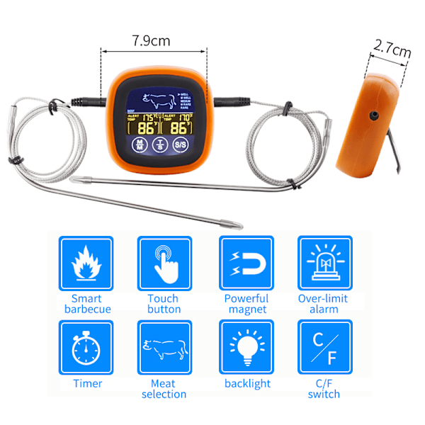 Dubbel Probe Digital Mat Termometer Pekskärm Kött Termometer